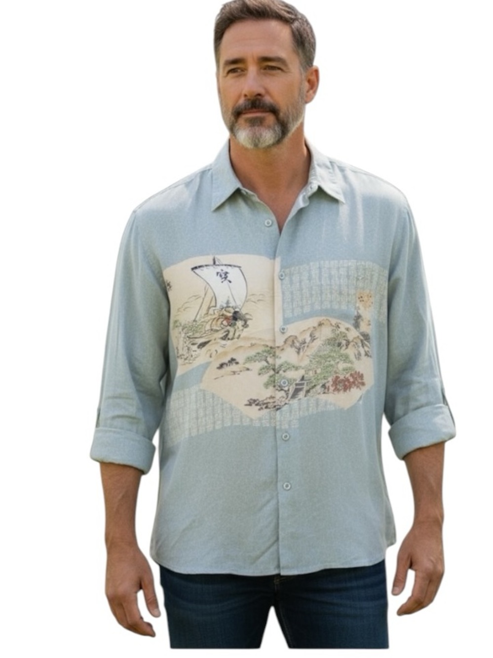 Tori Richard Men's Silk Green Long Sleeve Casual Button Down Shirt Size XL